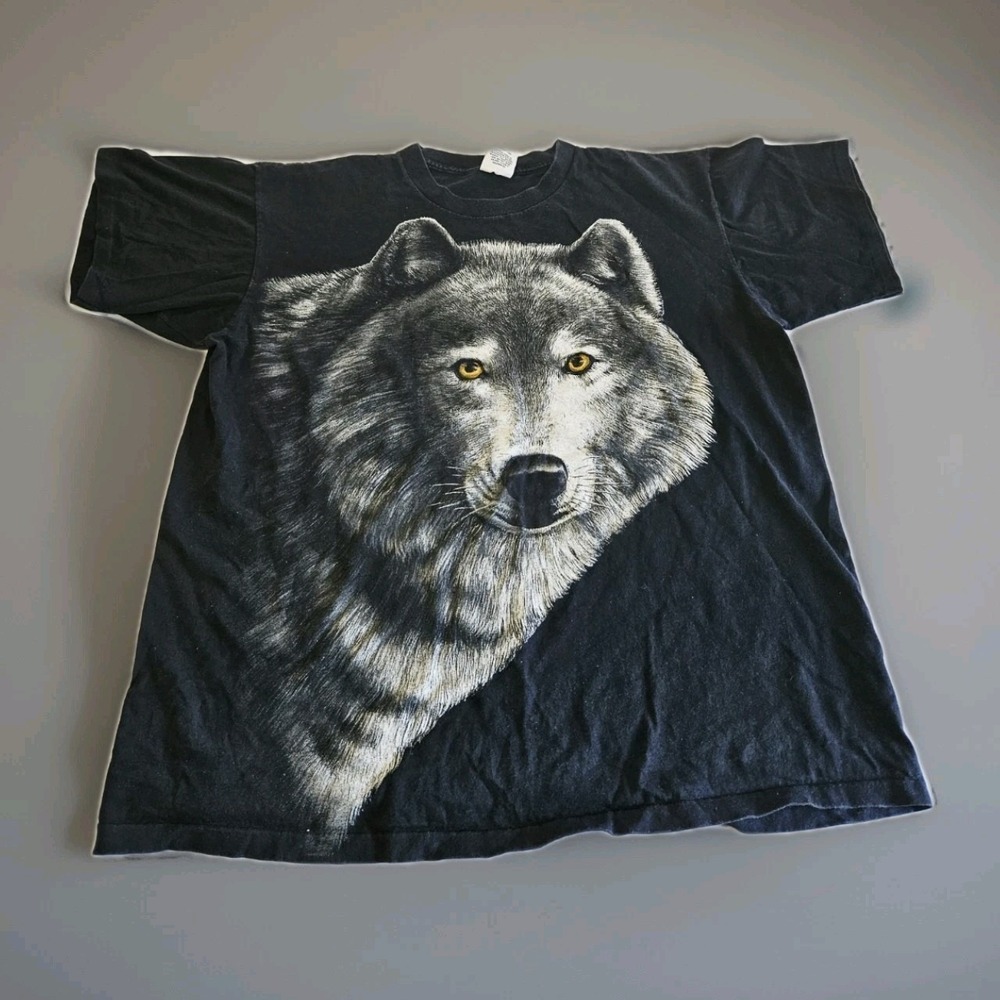 Vintage Tennessee River Black Wolf Face Single Stitched T Shirt Size XL